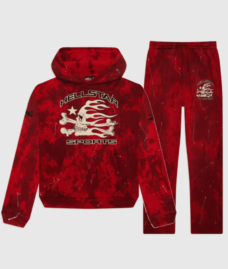 Hellstar Sports Red Tye-Dye Skull Tracksuit - Image 1