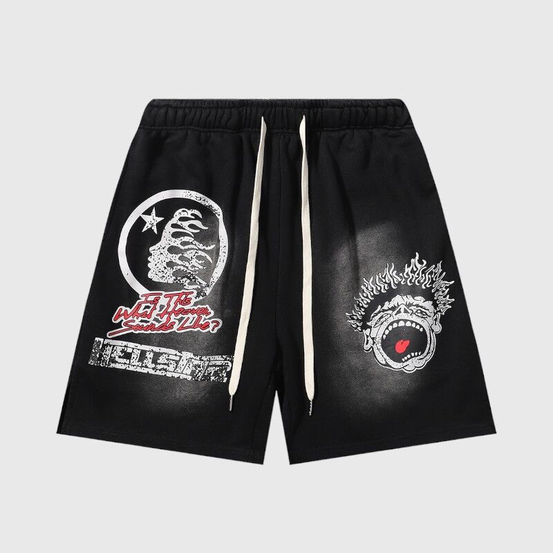 Hellstar Jupitar Graphic Terry Black Shorts - Image 1